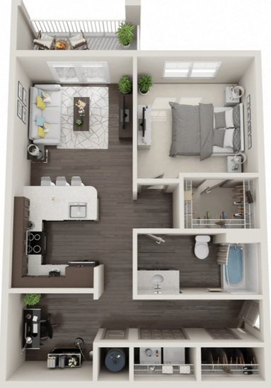 Floor plan for 1 bed, 1 bath, 865 sqft